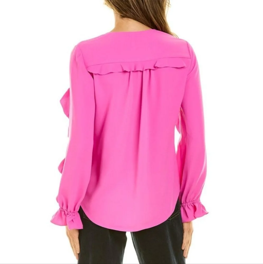 Trina Turk | EUC Owl Top Ruffle Sleeves Flowy Pink Size S - Picture 2 of 8